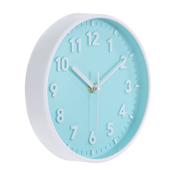 Uxcell 8 inch Plastic Wall Clock 3D Number Quartz Battery Operated Silent Non-Ticking Round Wall Clocks Light Blue