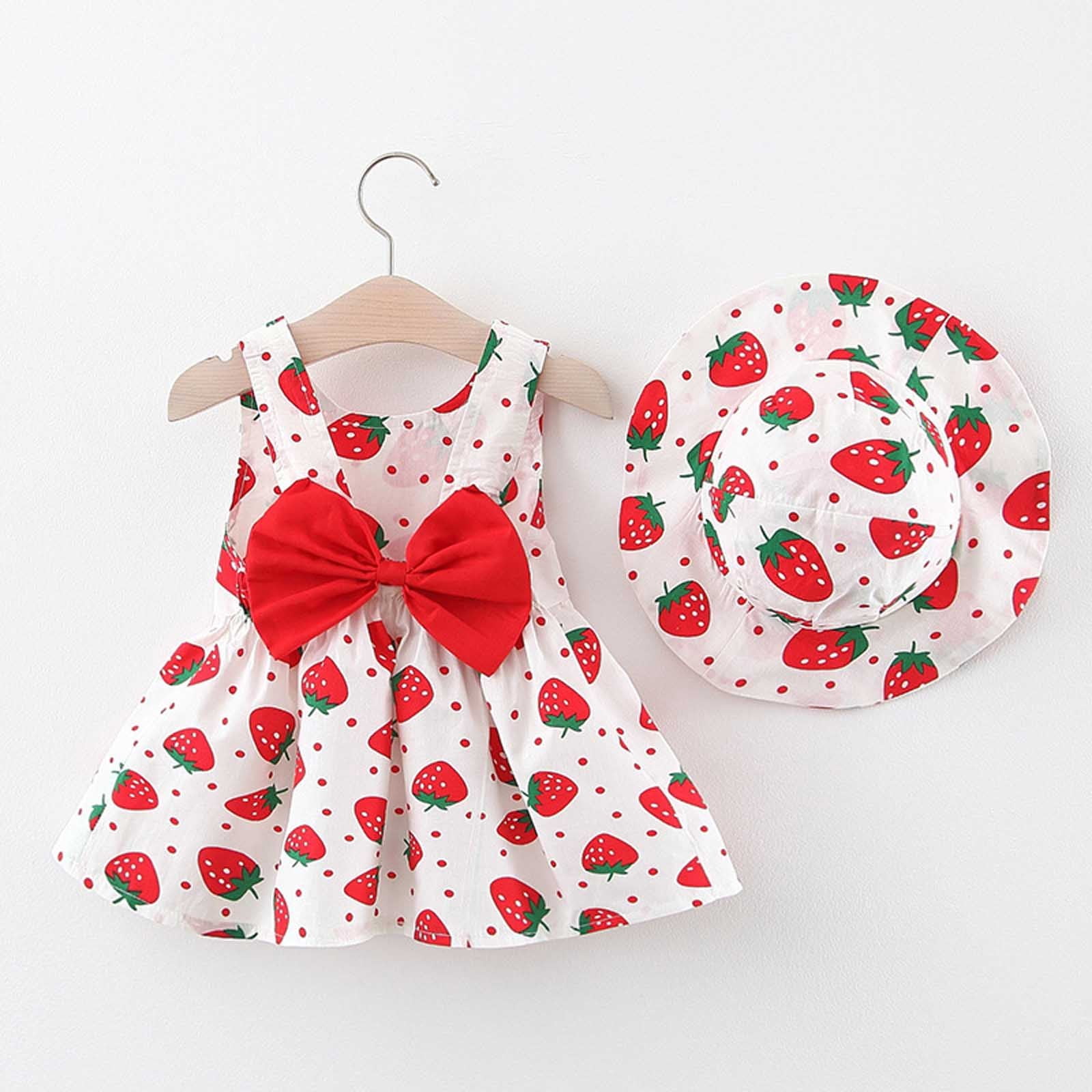Robe pour Bébé Fille Robe Tutu Sans Manches Robes d'Été pour Filles avec Chapeaux Ensemble 2 Pcs Robe Soleil pour Filles 3-12 Mois