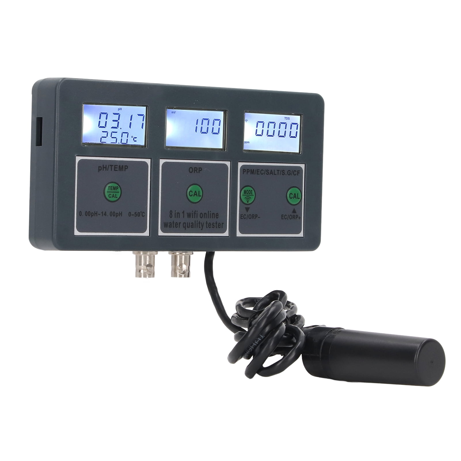 Multi Parameter Water Quality Tester S.G PH EC SALT ORP TDS CF TEMP 8 in 1 Rechargeable Online Monitoring for Aquarium