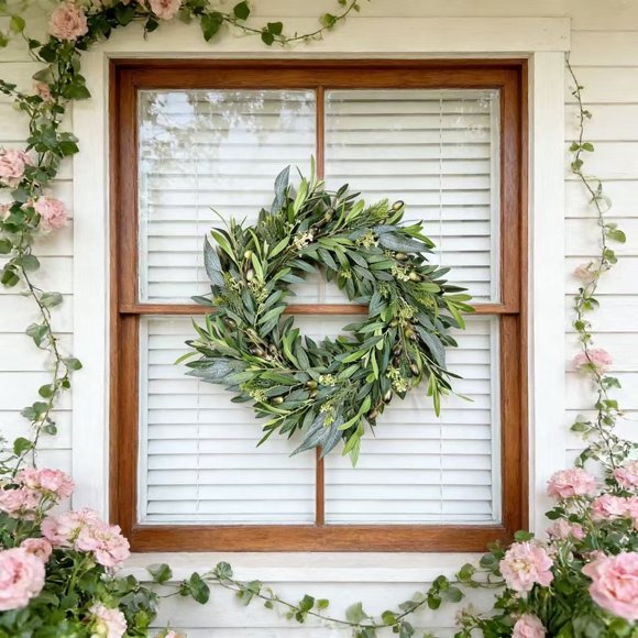 Couronne Printanière Florale - Décoration Réaliste de Tulipes et de Fougères, Guirlande pour Porche Extérieur, Couronne de Fleurs Faite, JKODE
