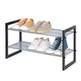 thumbnail image 1 of Mainstays Two-Tier Stackable Shoe Rack, Mesh Silver Shelves with Brown Wood Frame, Stackable, 1 of 9