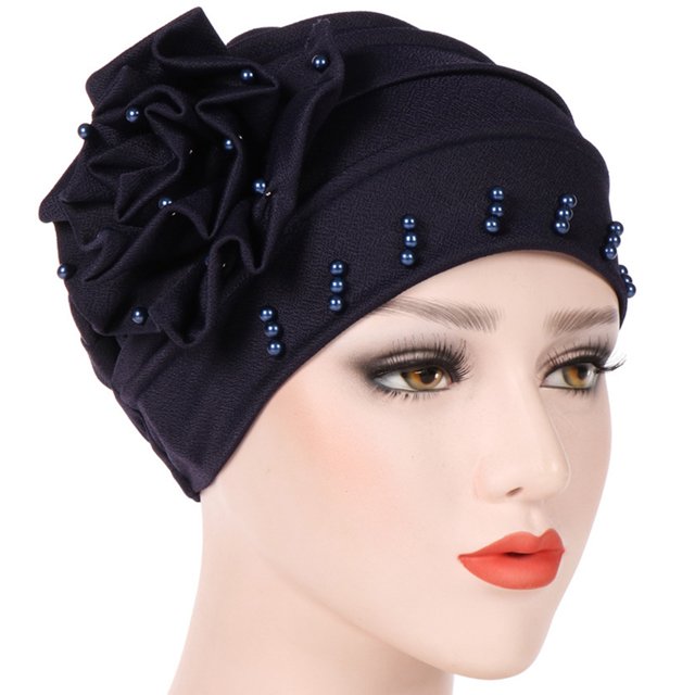 Bangcool Turban Cap Solid Color Beaded Adjustable Headscarf Hat Head Wrap Cap for Women