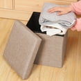 thumbnail image 2 of Beige Multifunctional Foldable Storage Stool Linen Fabric For Organizer Shoe Changing 25 X 25 Cm Cotton Linen Material Beige Color, 2 of 6