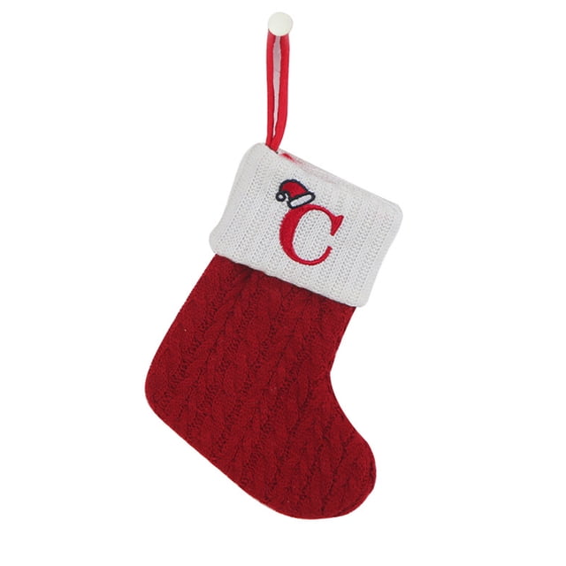 Fridja 7.87 Inches Monogram Christmas Stockings with Letters, Super Soft Christmas Stockings Red Knitted Hosiery Wool with White Super Soft Cuff for Christmas Xmas Tree Holiday Fireplace (C)