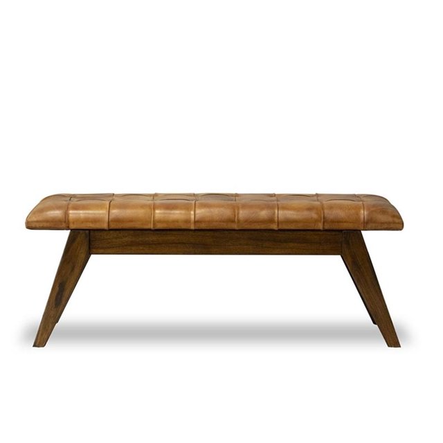 Pemberly Row Banc Rembourré en Cuir Véritable Capitonné à Boutons, Couleur Beige