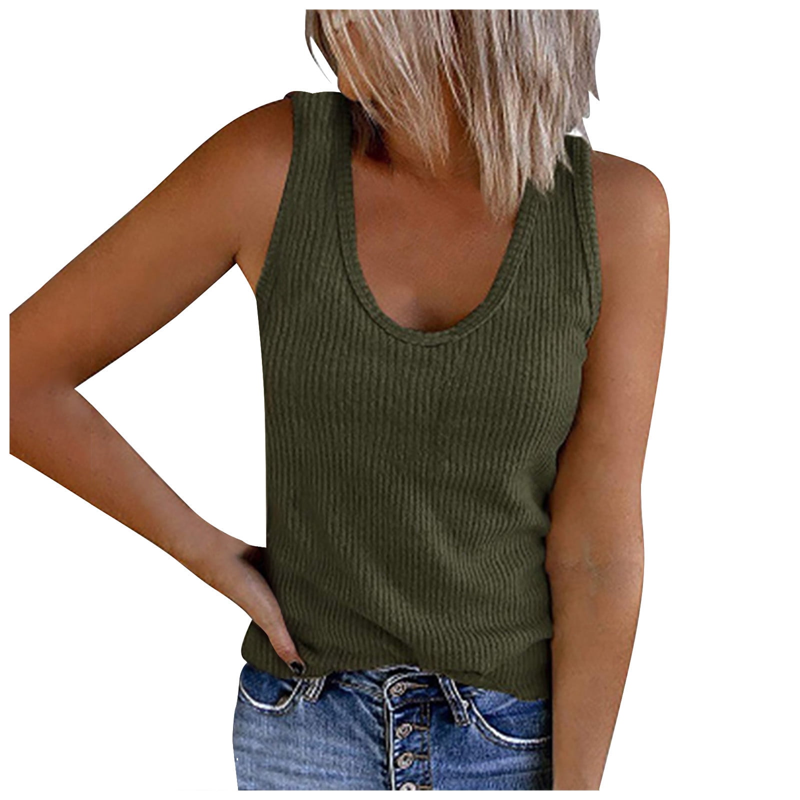 Birdeem Womens Solid Tank Tops Sleeveless U-Neck Base Shirt Summer Casual Workout Tees