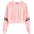 thumbnail image 1 of ORUYROP Sweat à Capuche Court à Manches Longues Zippé Rayé pour Femmes, Veste Décontractée à Cordon de Serrage, 1 of 5