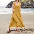 thumbnail image 4 of CHOK Robe Décontractée en Lin et Coton Uni à Encolure en U pour Femmes Sans Manches 2024 Robe Débardeur avec Poches Bleu 4TG, 4 of 7