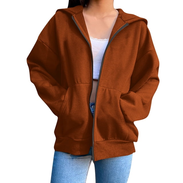 MeetoTime Sweat à Capuche Zippé Doublé Polaire pour Femmes Veste Décontractée à Manches Longues avec Poches