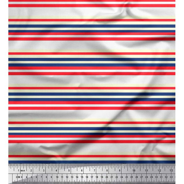 Soimoi Poly Georgette Fabric Horizontal Stripe Printed Fabric 1 Yard 52 Inch Wide