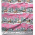 thumbnail image 1 of Soimoi Pink Poly Georgette Fabric Reindeer & Snowflakes Tree Print Fabric by the Yard 52 Inch Wide, 1 of 5