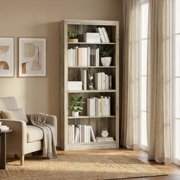 71 in Tall Bookcase,Wooden Bookshelf with 5 Tiers, Modern Book Shelf in Ivory White, Floor Standing Display Shelves for Bedroom, Living Room and Office for Home