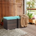 thumbnail image 2 of Patiojoy 2 Pieces Patio Ottoman Multipurpose Outdoor Wicker Footstool Storage Box Side Table w/ Solid Metal Frame Additional Seating w/ Removable Cushions Turquoise, 2 of 7
