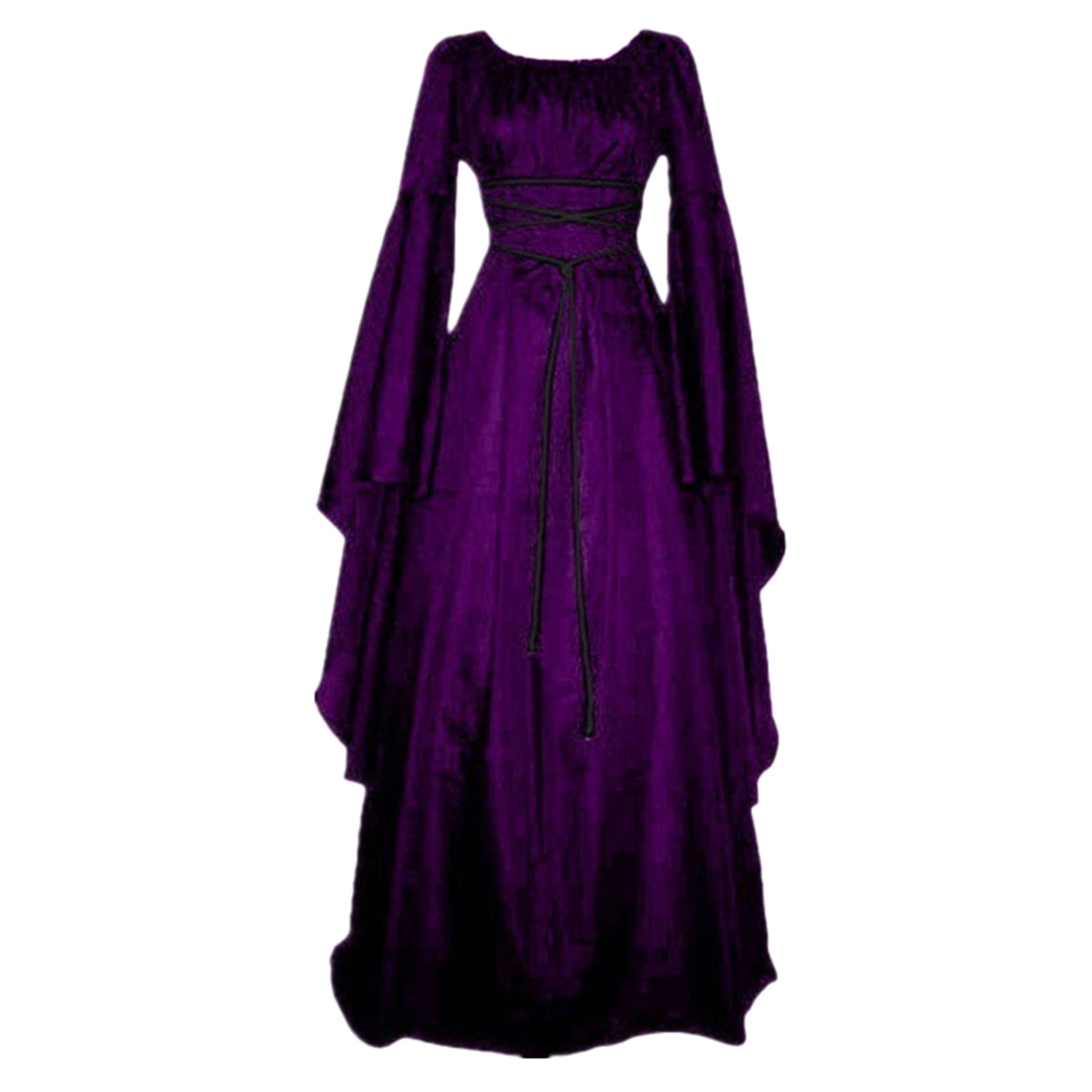 LOVZFMLL Costume Renaissance pour Femme Médiéval en Velours Taille Ajustée Longues Robes Manches Évasées Fluide Élégante Robe Maxi Halloween Cosplay
