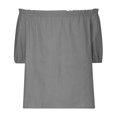 thumbnail image 3 of Women's Off Shoulder Top Ruffle Short Sleeve Cotton Linen Blouse Summer Casual Loose Shirts, 3 of 5