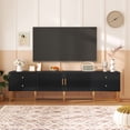 thumbnail image 1 of TV Cabinet, Low Panel with Textured Doors, TV Stand with Drawers, Gold Handles and Gold Legs, 1 of 10