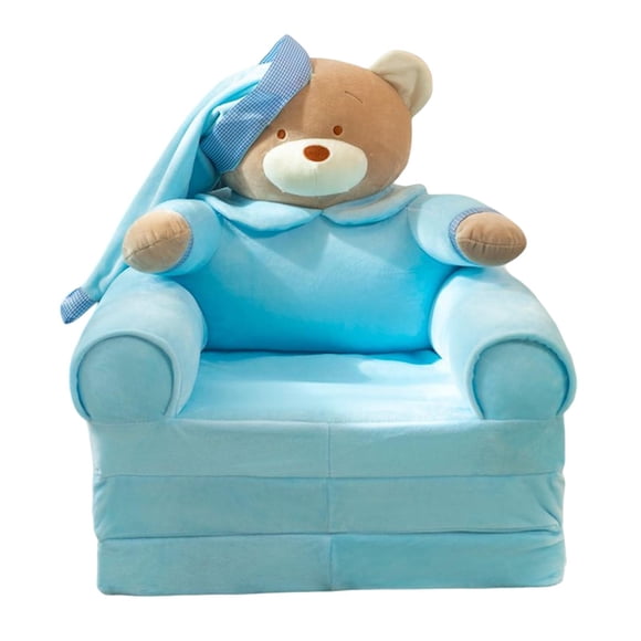 DOLITY Cartoon Couch Chairs Cover Foldable Three Tiered for Playing Room Bedroom Blue Blue Hat Bear