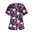thumbnail image 1 of RKSTN Women Short Sleeve V-neck Tops Working Uniform Cartoon Print Blouse, 1 of 3
