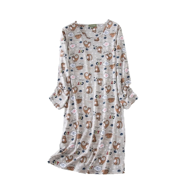 Chemise de Nuit en Coton pour Femmes, Pyjama, Manches Longues, Chemise Décontractée à Imprimé, Robe de Nuit, Pyjamas pour Femmes