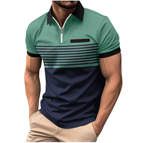 UVEASISHA Mens Polo Shirts Short Sleeve Zip Front,Men's Henley Shirts 2025 Muscle Fit Polo Shirts Vintage Casual Quarter Zipper V Neck T-Shirts for Men,Green S
