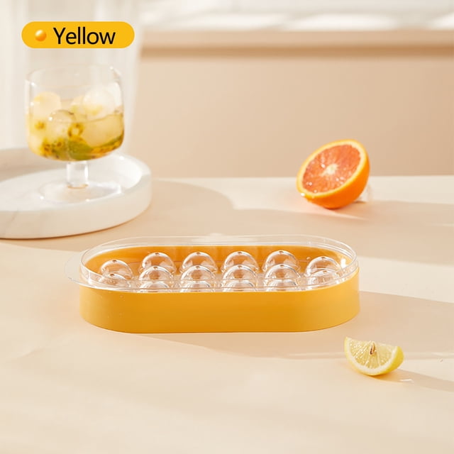 RKSTN Ice Mold Mrbasket Ice Cube Ice Hockey Mold Abrasive Ice Grid Ice Box Quick Release Household Ice Box with Lid Single Layer Yellow Kitchen Gadgets