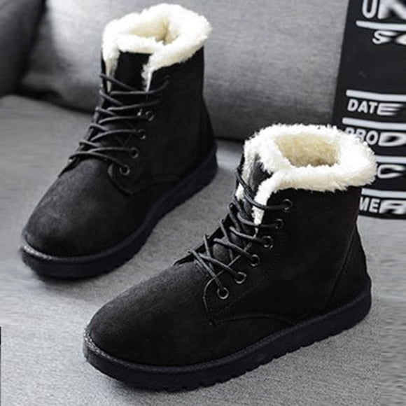 LSLJS Women's Snow Boots, Women's Fashion Casual Flat Comfort Sneakers Female Lace-up Solid Color Cotton Shoes Winter Warm Snow Boots