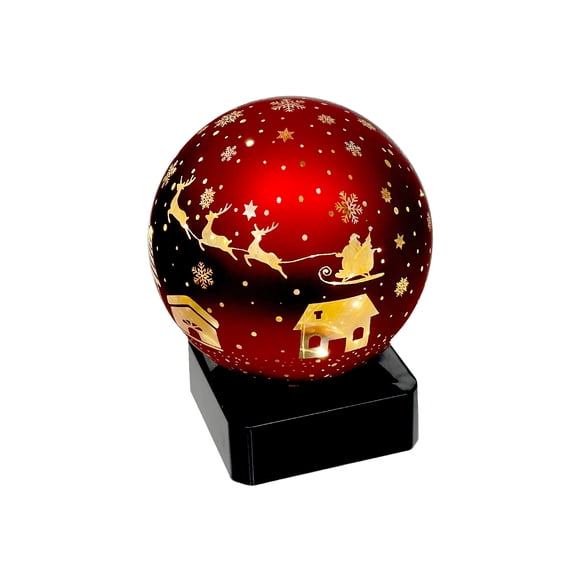 Support Rond En Verre À Led (Père Noël Sur Un Traîneau) (Rouge) - Lot De 2