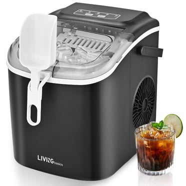 Machine à Glaçons de Comptoir avec Poignée, 26 Lb en 24 H, 9 Glaçons Prêts en 6 Min, Machine Portative de Fabrication de Glaçons à Nettoyage Automatique avec Support pour Pelle, Noir