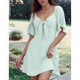thumbnail image 3 of Robes pour Femmes Printemps Été Décolleté en V Profond Élégante Robe Courte à Nœud Vert Émeraude L, 3 of 9