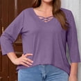 thumbnail image 3 of HAiming Womens Plus Size 3/4 Sleeve Tops Casual V Neck T-Shirts Loose Solid Color Basic Tees Trendy Tunic Blouse, 3 of 8