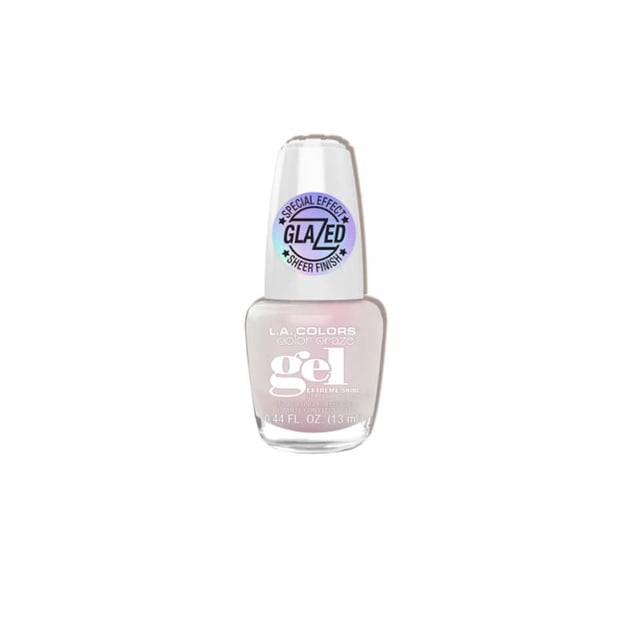 Glazed Gel Polish by L.A. COLORS, a 13ml bottle of chip-resistant gel nail polish with a high-shine, opal finish and unique color-shifting effect, ideal for adding glamour to nails and suitable for creative nail art designs.