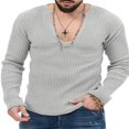 thumbnail image 2 of Solid Color V Neck Sweater for Men with Long Sleeves and Ribbed Knit Pullover, 2 of 4