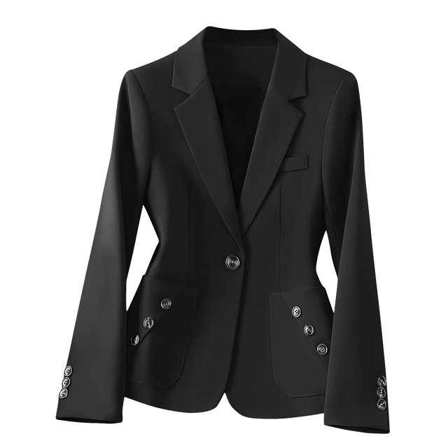 Veste Noire pour Femmes, Travail Bureau, Élégante, Brunch, à Boutons, Manches Longues, Tenues Blazer pour Dames, Col Roulé, Unie, Hiver Automne Blazer 2025, Vêtements Doux et Confortables, TTG