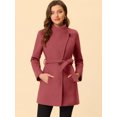 thumbnail image 2 of INSPIRE CHIC Manteau Long Classique pour Femme à Col Montant, Manches Longues, d'Hiver, Ceinturé, S Rouge Melon D\'eau, 2 of 6