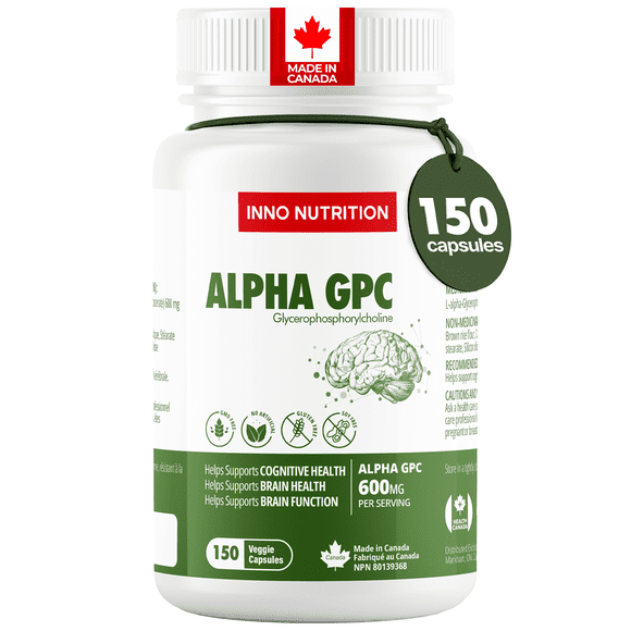 Inno Nutrition Alpha GPC Choline 600mg 150 Vegan Capsules | High-Potency Cognitive Support for Memory, Focus & Brain Function | Non-GMO, Gluten-Free | Made in Canada