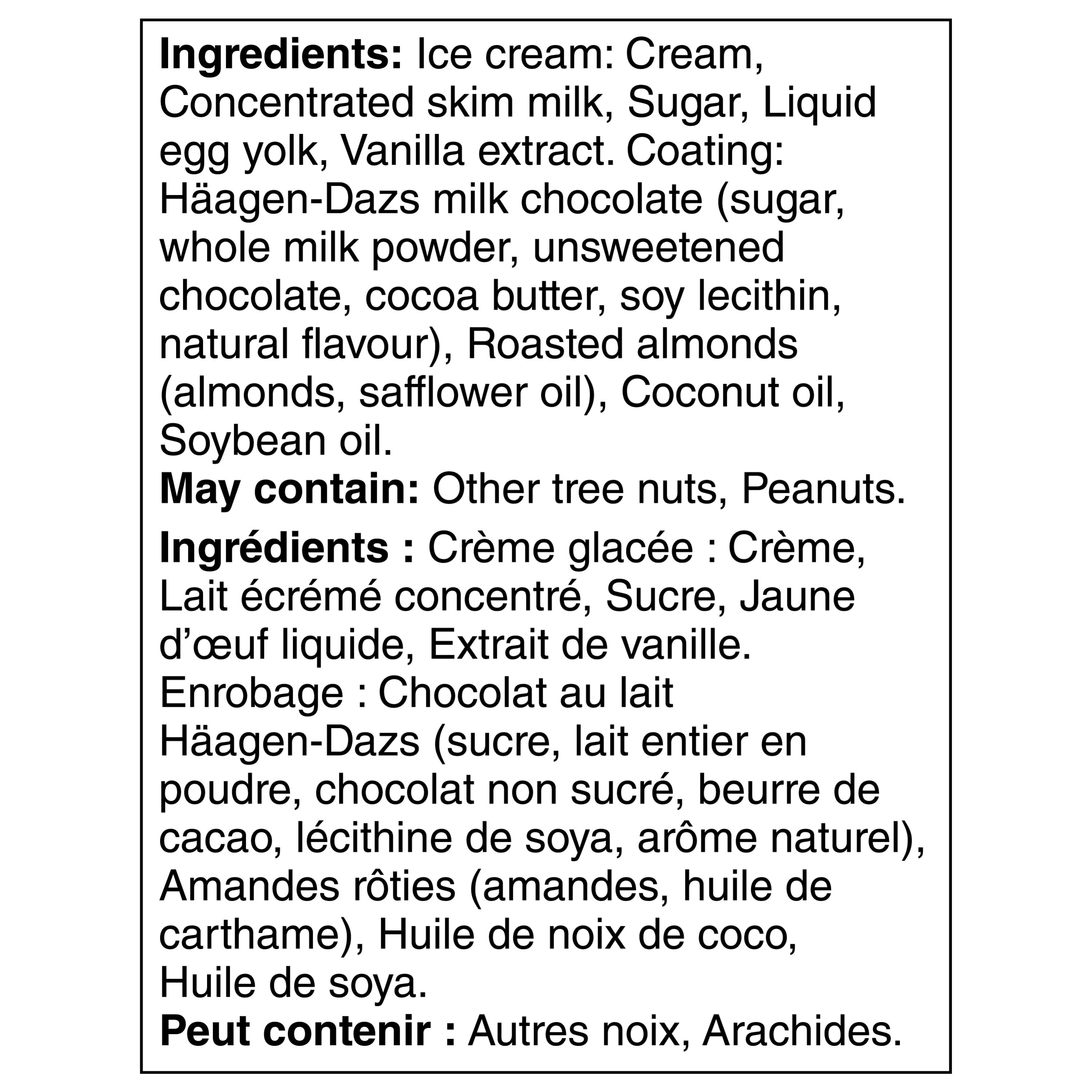 HAAGEN-DAZS Barres De Crème Glacée Vanille Amande 3 x 88 ml
