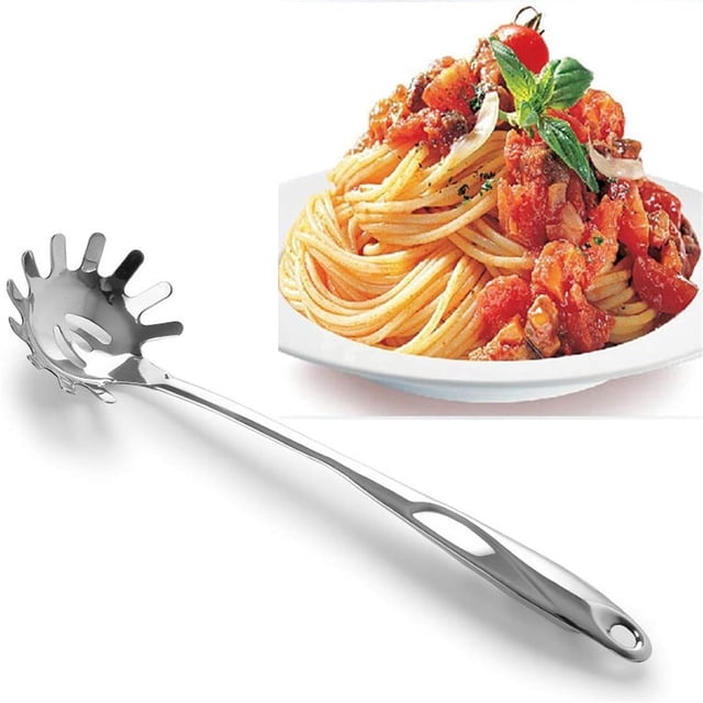 Kitchen Utensils for Cooking Robust 201 Stainless Steel Pasta Spoon Server with Ergonomic Handle – 136 Inches Rustproof Spaghetti Server for Everyday Kitchen Use