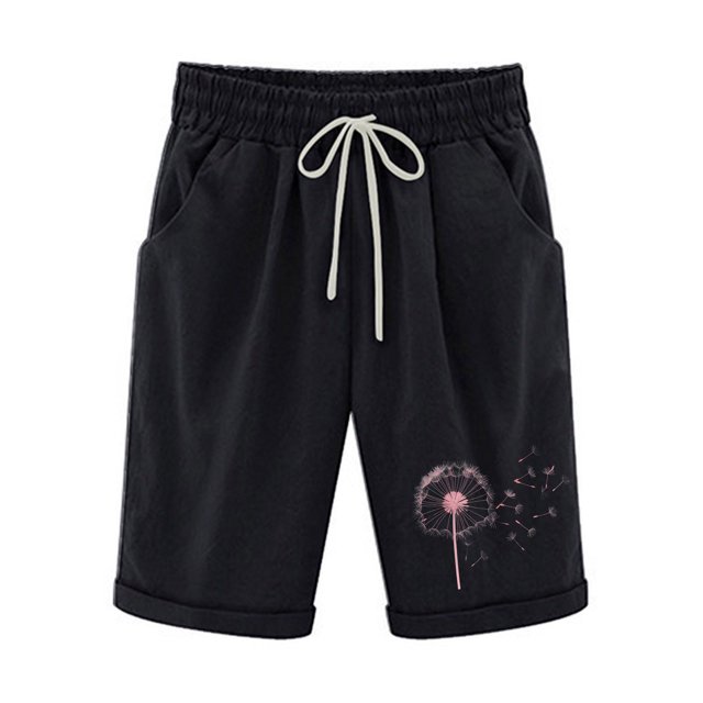 Plebaso Womens Casual Shorts Knee Length Rull up Printed Shorts Straight Summer Short Pants with Pockets