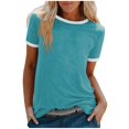 thumbnail image 1 of Pompotops T-shirt Uni pour Femme, Manches Courtes, Blouse à Col Rond, Hauts Décontractés, Liquidation, 1 of 4