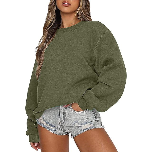 Mefallenssiah Mode Chandail Décontracté à Manches Longues à Col Rond pour Femmes, Coupe Ample, Blouse en Vert Armée, Taille TG. Ce Chandail Décontracté Présente une Coupe Ample, des Manches Longues et une Encolure Ronde, Fabriqué en Matériau polyester Doux. Idéal pour les Hauts pour Femmes, les Tenues Décontractées et les occasions d'Hiver Ou d'Automne.