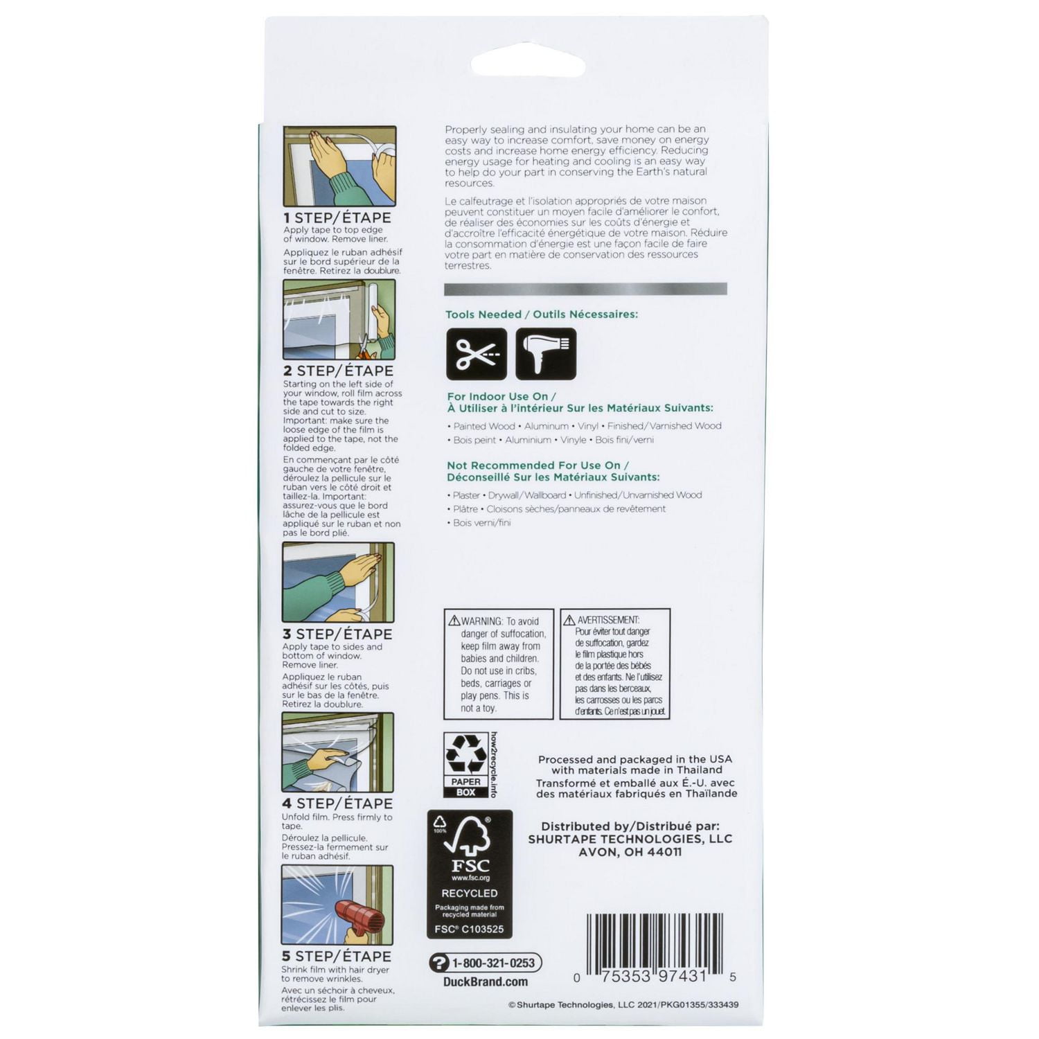 Ensembles d’isolation de marque Duck pour fenêtres - Transparents, 62 po x 420 po