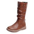 thumbnail image 4 of Womens Slouchy Mid Calf Riding Boots Casual Leather Round Toe Flat Low Heel Winter Fall Knight Boots, 4 of 5