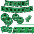 thumbnail image 1 of 6 Pack - Graduation Party Disposable Tableware Set - Plates Cups Napkins Tablecloth Decorations Black Red Blue Green Purple Gold Accents, Green, JKODE, 1 of 6