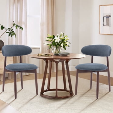 MALOL Wooden Dining Chairs Set of 2, Modern Fabric Upholstered Kitchen Side Chairs, Farmhouse Dining Room Chair Thick Padded with Foot Pegs, Blue