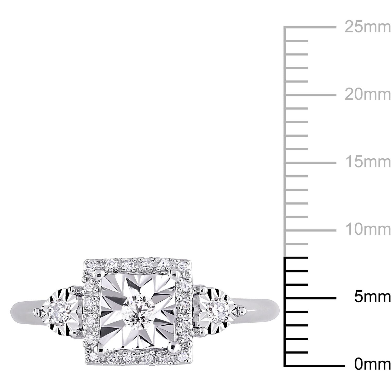 Bague de fiançailles trois-pierres de forme auréole Miabella avec diamants 1/6 CT poids total