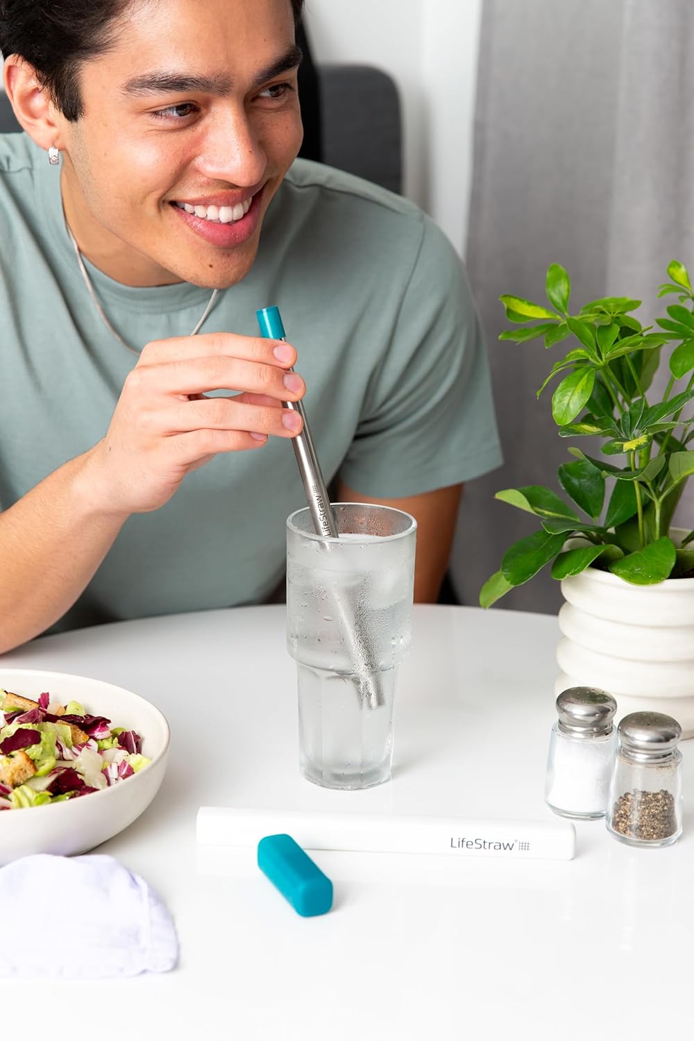 Paille filtrante en acier LifeStraw SIP 1 pièce avec étui de transport - Bleu sarcelle