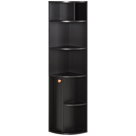 HOMCOM 5-Tier Corner Bookcase, Bookshelf with Compartments Door Cabinet