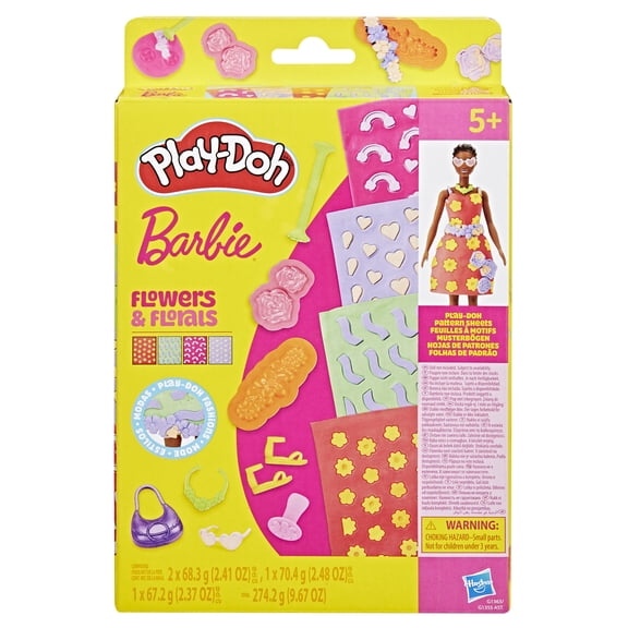 Play-Doh Barbie Fleurs et Motifs floraux - Coffret de recharge d'accessoires pour enfants de 5 ans et plus (poupée non incluse)