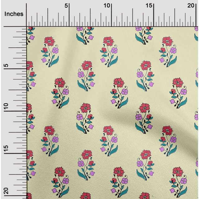oneOone Viscose Chiffon Fabric Leaves & Floral Block Printed Fabric 1 Yard 42 Inch Wide