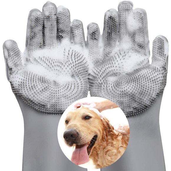 Dog Grooming Glove, Food Grade Silicone Cat Grooming Glove, Pet Grooming Glove Dog Brush Glove Cat Brush Glove Hair Removal Glove - Gray